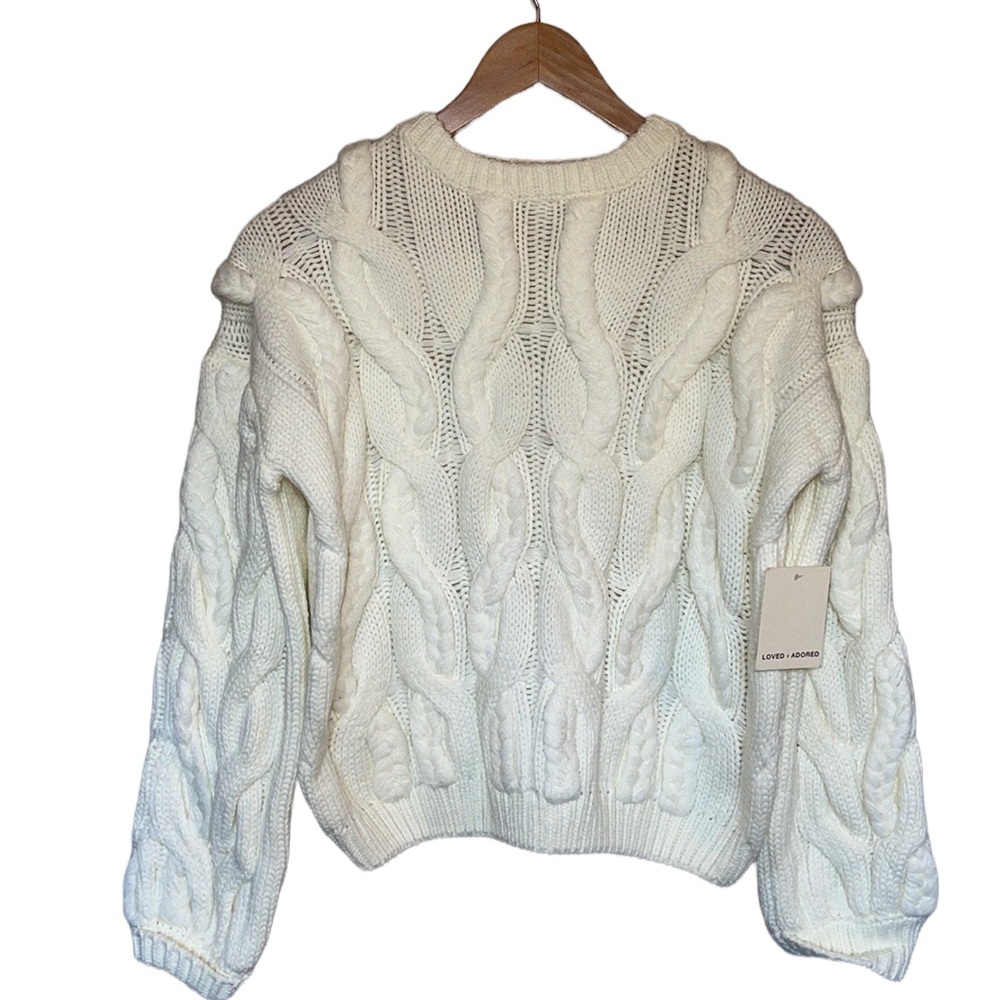 Cream Cable Knit Crewneck Sweater